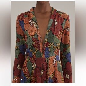 Boho, Vintage Vibe, Farm Rio Stitched Flowers V Neck Maxi Dress